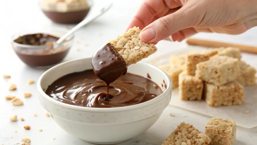 chocolate dipped rice krispie squares